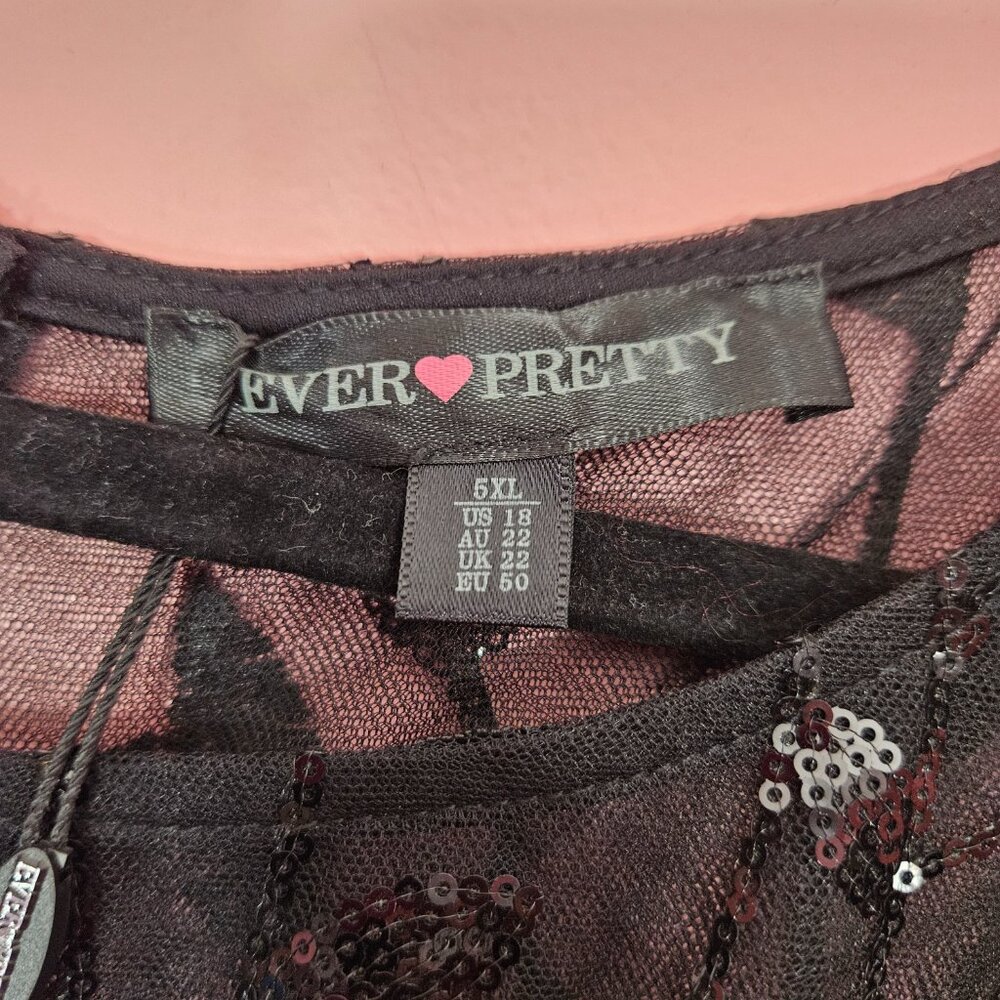 NWT Ever Pretty Black A-Line Tulle Sequin Flutter Sleeve Gown Long Formal Dress - Picture 7 of 11